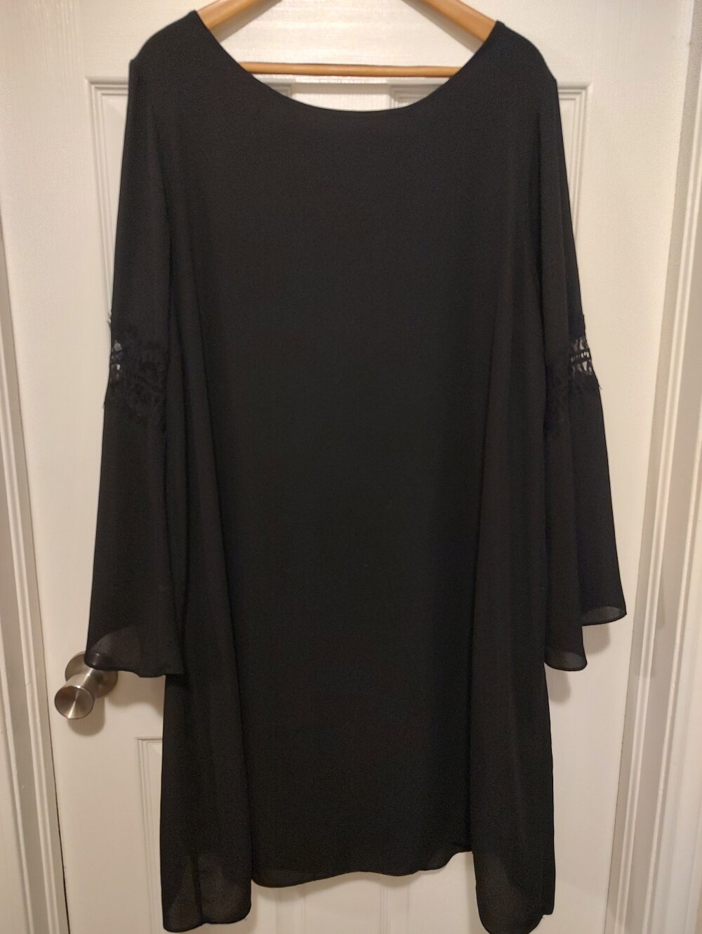 Ing Black Bell Sleeve Shift Dress with Lace Insets